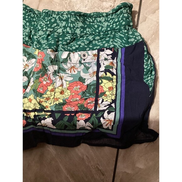 Anthropologie Hei Hei Floral Lotus Drawstring Tropical Blue Green Shorts - Picture 5 of 8